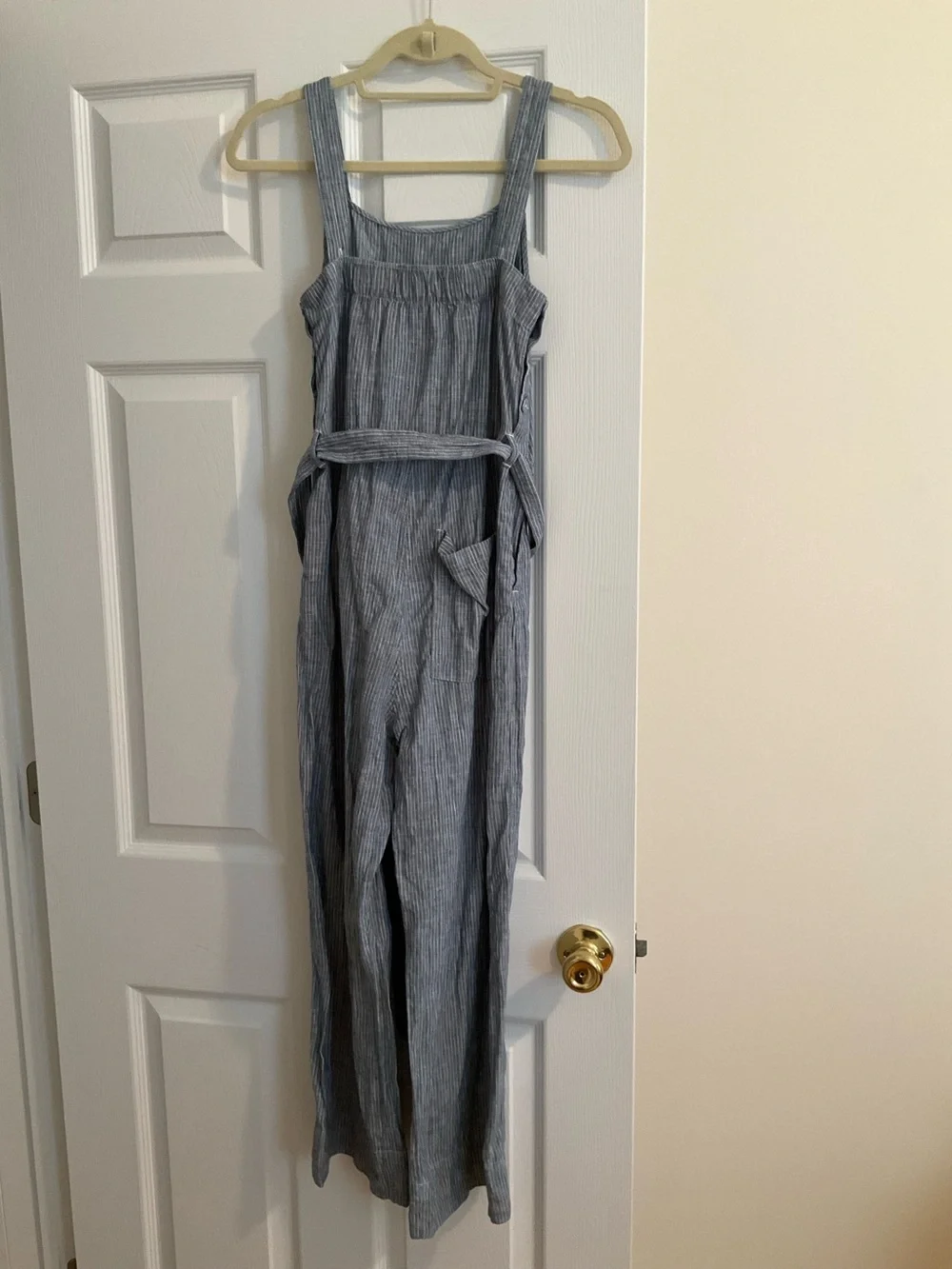 Everlane The Linen Side-Button Jumpsuit - Blue White Stripe - 00